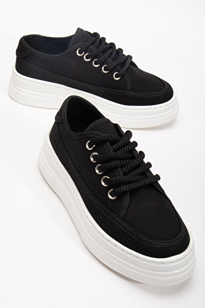 Tonny Black Kadın Siyah Poli Taban Keten Halat Bağcıklı Spor Ayakkabı