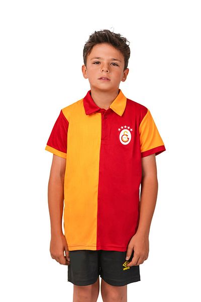 Galatasaray Licensed 5 Star Polo Neck Kids Jersey T-Shirt Lion with Wooden Box
