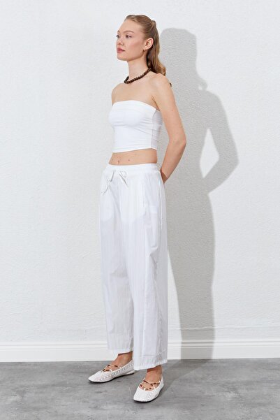 TENA Women's Bone Waist Elastic Hidden Pocket Detailed Loose Cut Trousers