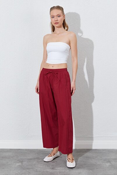 TENA Women's Burgundy Casual Cut Pants with Elastic Waist and Hidden Pocket Detail