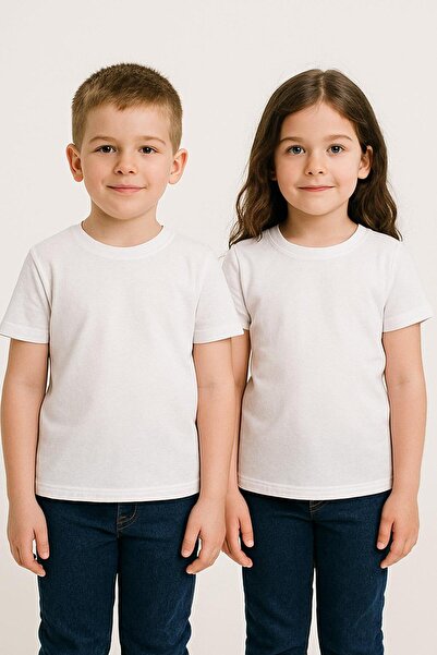 LUESS Unisex Children's 100% Cotton Crew Neck Basict-Shirt (3 Years - 7 Years)