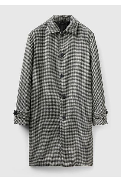 United Colors of Benetton Men's Beige Wool Blend Plaid Overcoat