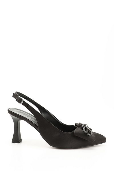 GÖNDERİ(R) Women / Girls Black Satin Pointed Toe Goblet Heel Slingback Shoes