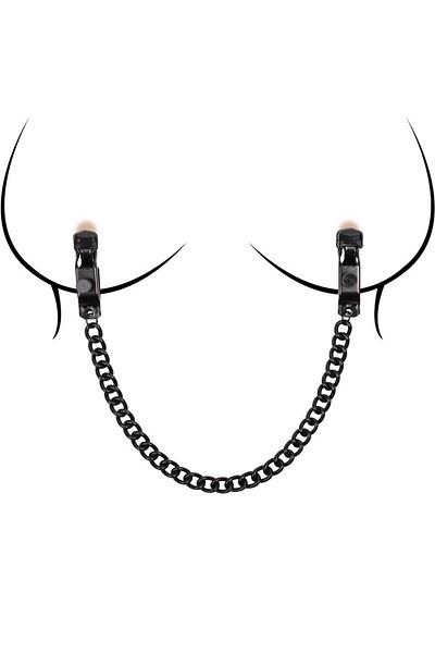 WildFashion Cleme BDSM pentru sfarcuri cu prinderi reglabile si lant metalic intre ele, Negru, TOY507-1