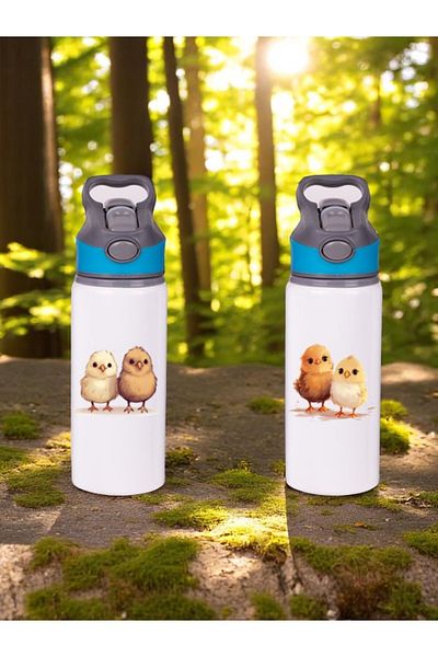 lili hediyelik Chick Printed 2-Piece Water Bottle with Straw 650 ml