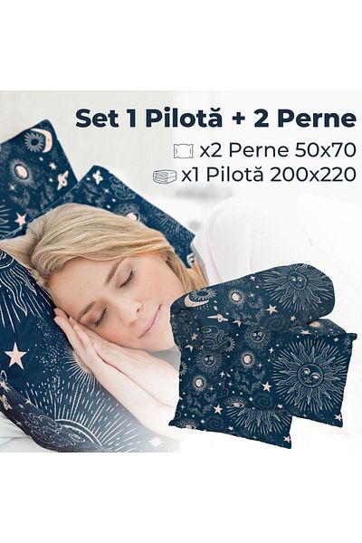 NufJoy Quilted duvet set for 2 people 200x220 cm and 2 printed pillows 50x70 cm, filling 250 g/sqm