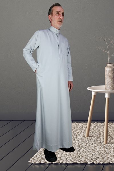 Royal Attire Hajj Umrah Clothes/Front Buttons Hidden and Long Sleeves Without Buttons with Pockets/Prayer Robe/Men's Fistan