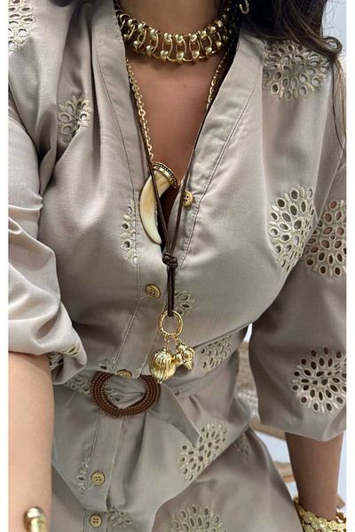Sohotique By P Μίνι φόρεμα με μπαλόνι με κέντημα και ζώνη μπεζ
