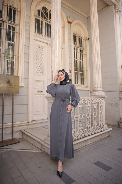 KADEEM Balloon sleeve with buttons and belt medine silk ferace