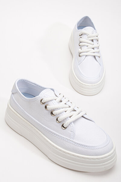 Tonny Black Kadın Beyaz Poli Taban Keten Halat Bağcıklı Spor Ayakkabı