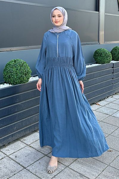 Ovn. Zippered Gathered Waist Modal Dress - Indigo