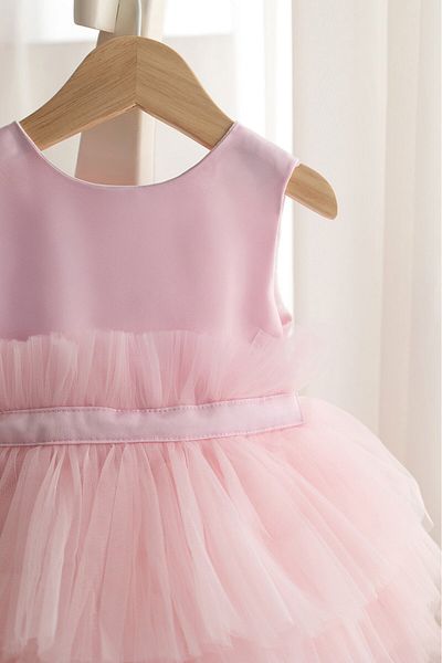 PİTABABY Pink Layered Tulle Baby Girl Dress – Princess Model Special Occasion Outfit