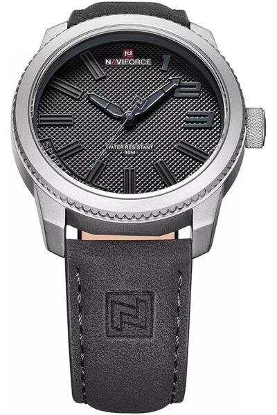 Naviforce Wrist Watch For Men For Dream With Black Dial Leather Belt with Gray Color