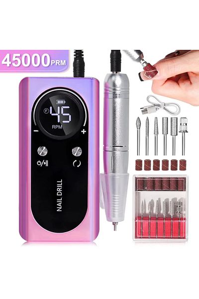 LAAOVE Purple New Professional 45000rpm Electric Portable Nail Drill Machine Rechargeable Low Noise Nail Sa