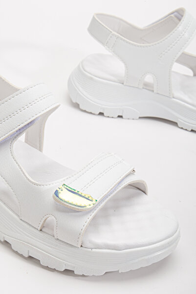 Tonny Black Women's White Poly Sole Double Strap Velcro Sandals