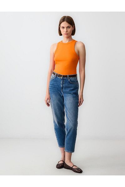 Jimmy Key Orange Round Neck Slim Fit Sleeveless Knitted Undershirt
