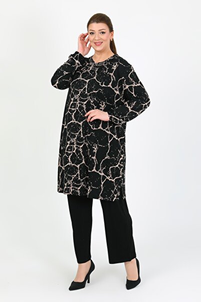 By Alba Collection Women's Black Turquoise Lycra Large Size Double Set