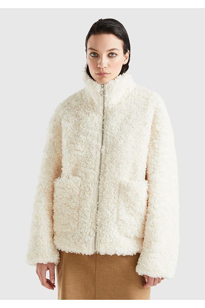 United Colors of Benetton Women's Teddy Coat - Cream Color