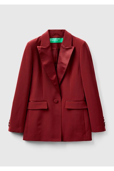 United Colors of Benetton Jachetă de damă din satin burgundy - guler cu un singur buton