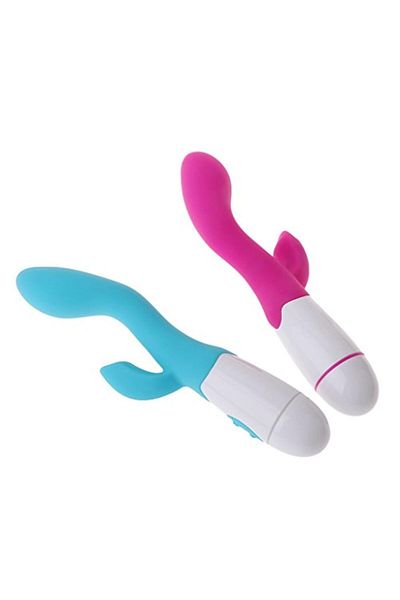 WildFashion Vibrator dublu pentru stimulare vaginala si clitoridiana cu 2 moare, SkyBlue si Alb, TOY491-48