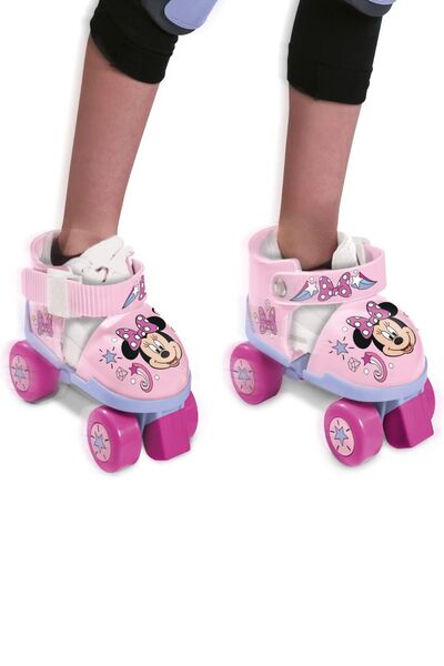 TOYFEST Pink Minnie 4 Wheel Roller Skate Set with Bag - Elbow Pads and Knee Pads (Adjustable for Sizes 22-29)