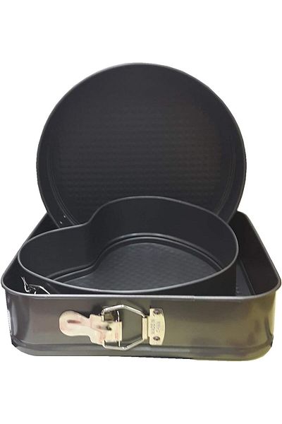 Generic Set of Three Springform Pans Cake Bake Mould Mold Bakeware with Removable Bottom Round Heart Square