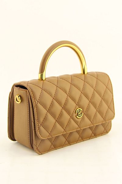 QUB CLUB Women's Tan Quilted Box Double Strap Cross Evening Dress Hand Bag