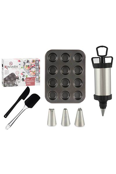 kinvara Set tava de copt pentru briose cu accesorii pentru decorare