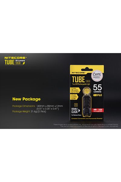 Nitecore Lanternă breloc Tube V2.0, reîncărcabilă USB, neagră, 55 lumeni, 25 metri