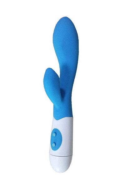 WildFashion Vibrator dublu pentru stimulare vaginala si clitoridiana cu 2 moare, SkyBlue si Alb, TOY491-48