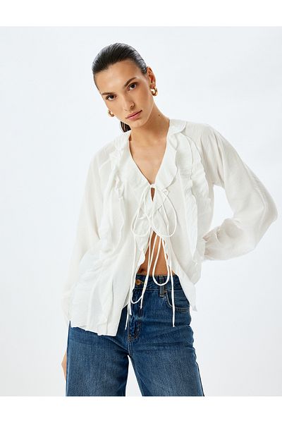 Koton White Ruffled Blouse For Women