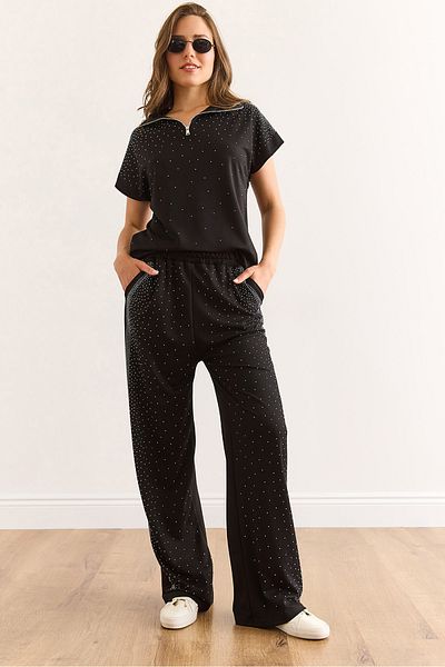 Olalook Women's Black Sequin Detailed Bottom Top Set Tkm-19000400