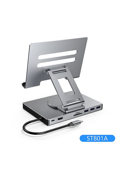 Choice ST801A Blueendless Ipad stand USB C Hub 4K 60HZ HD Type-C 100W PD SD/TF Slot Reader USB 3.0 5Gbps 9