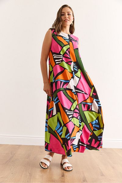 Olalook Women's Fuchsia Back Drop Oversize Maxi Woven Viscose Dress Elb-19002435