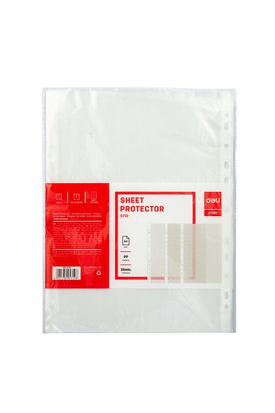 Deli Deli E5710 Sheet Protector, A4 Transparent 35mic PP Top-Loading – For Office Document Filing