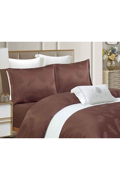 CHIRASO CHIRASO 4-Piece Satin Bedding Set, with Fitted Sheet 180x200, Elegant Design, brown