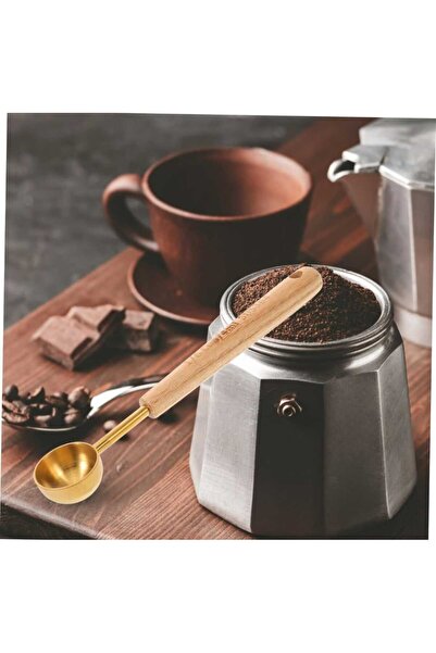 elfnur Gold Stainless Steel Wooden Handle Measuring Spoon Premium Quality