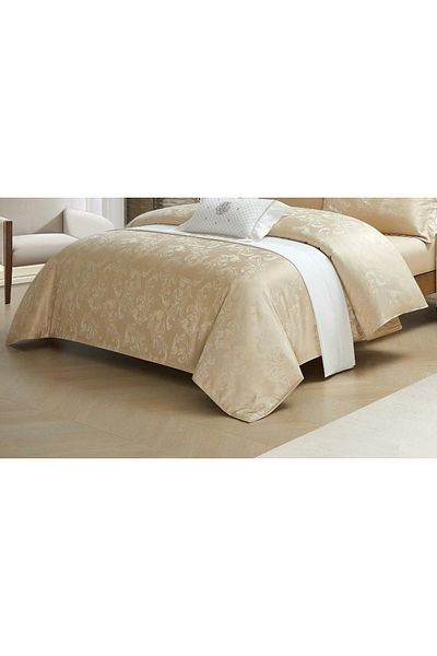 chiraso CHIRASO 4-Piece Satin Bedding Set, with Fitted Sheet 180x200, Elegant Design, cream