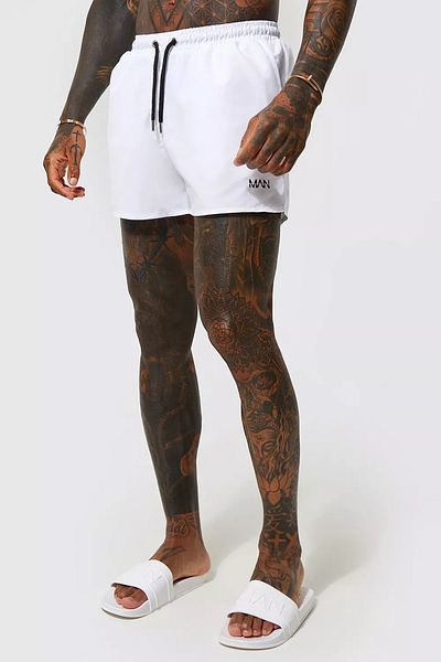 NEWLAKER Premium White Men's Swim Shorts with Side Pockets