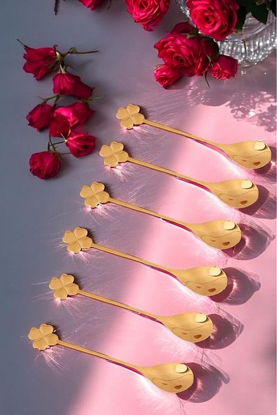 Qerhome 6-Piece Golden Bloom Series 6-Piece Teaspoon Leaf Model