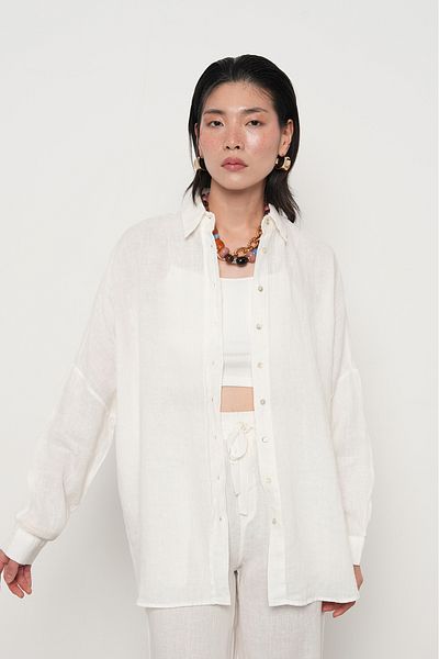 Orfeo Negro Women's 100% Linen Bat Sleeve Straight Oversize Shirt