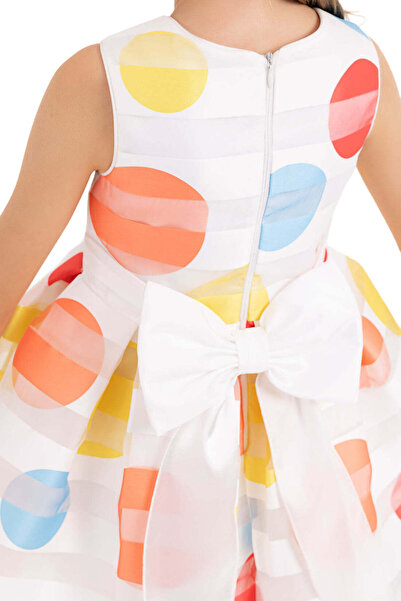 Pamina Dress with Colorful Polka Dots, Pamina, - White Bow at Waist, 33203 - 110 cm, White