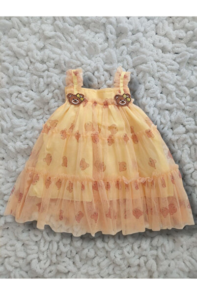 ANEMOM KİDS ayıcık baskılı tüllü bebek abiye elbise