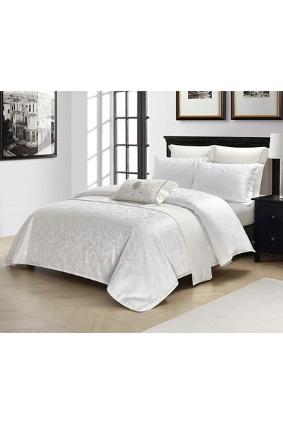 chiraso CHIRASO 4-Piece Satin Bedding Set, with Fitted Sheet 180x200, Elegant Design, white
