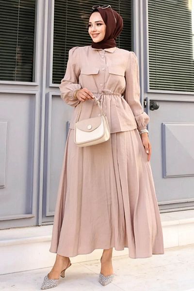 Tesettür Diyarı Γυναικείο Σετ Φούστα Hijab Mink - Μέση δεμένη
