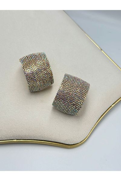 MyladyAccessoriess Hologram Full Zircon Stone Detail Hoop Earrings