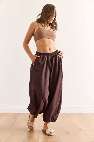 Olalook Kadın Kahverengi Cepli Astarlı Şalvar Pantolon PNT-19000348