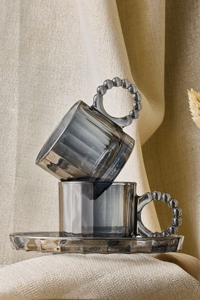 Perotti Ringo Line Smoked 6-Piece Bead Handle Coffee Cup