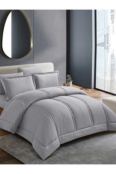 Donetella Comforter Set King Size, 6-Pcs, 260x240 cm, Striped, All Season, Microfiber, 350 GSM