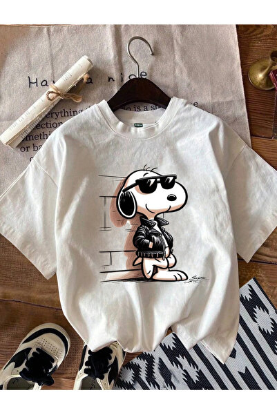 ELNOYA تي شيرت كاجوال مريح مطبوع عليه "LINE KAREKTER" من القطن الأبيض للجنسين